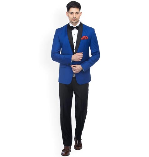 Blue Slim Fit Single-Breasted Tuxedo Blazer